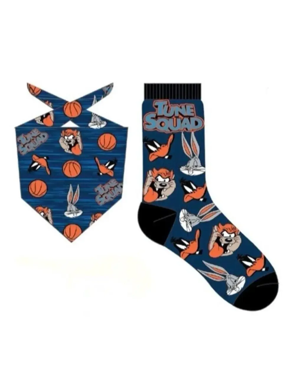 Space Jam Looney Tunes Socks & Bandana, Novelty Socks, Shoe Size 6-12, Blue, New